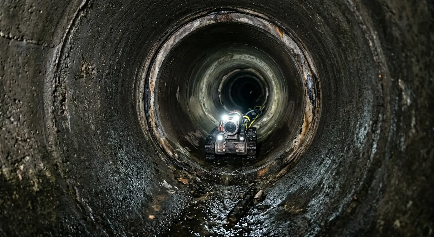 Robotic sewer camera inspecting pipe interior for Sewer Line Cleaning in Vista