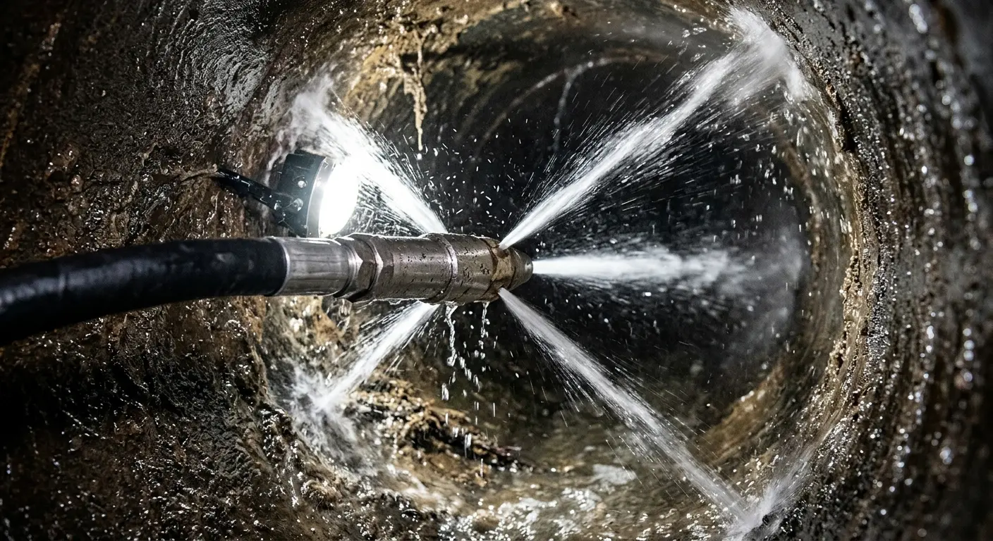 High-pressure hydro jetting nozzle cleaning sewer pipe for Sewer Line Relining in Vista